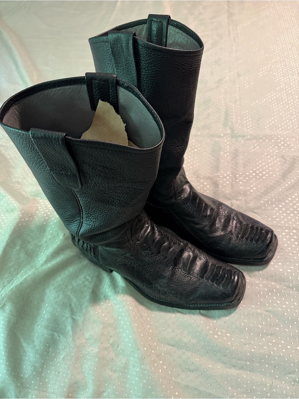 Los Altos Genuine Ostrich Western Boots Size 12EE. Black